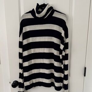 J. Crew Black and White Striped Turtleneck Top